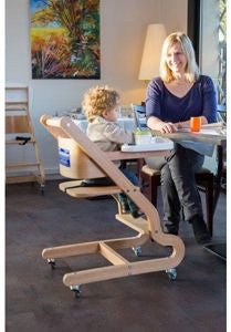 Chaise haute enfant professionnelle en hêtre avec roulettes