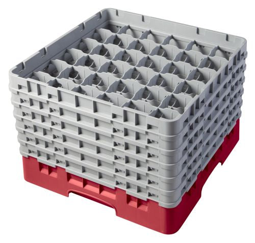 Casier lavage verres rouge 36 compartiments, hauteur max verre 29,9 cm