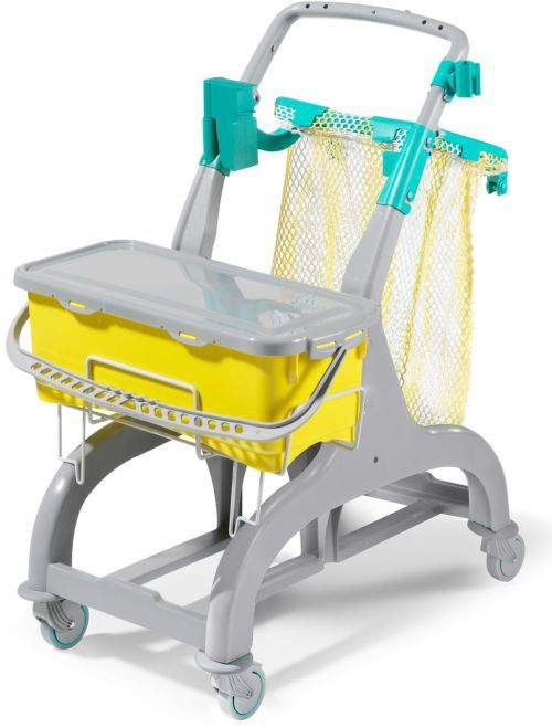 Chariot avec seau de pré imprégnation jaune