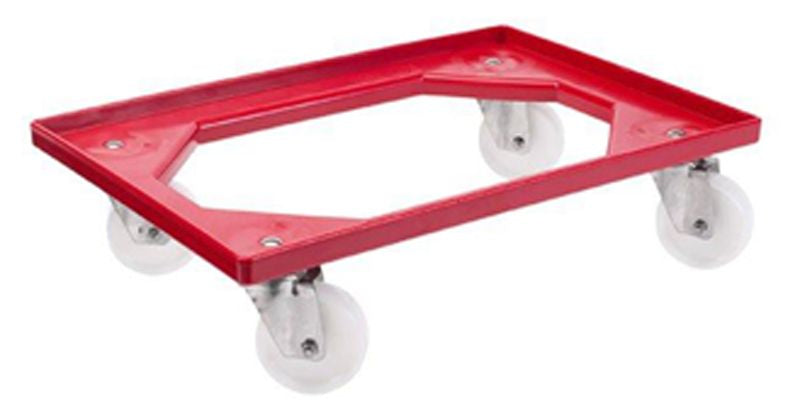 Chariot porte bac euronorm en ABS rouge roues polyamides