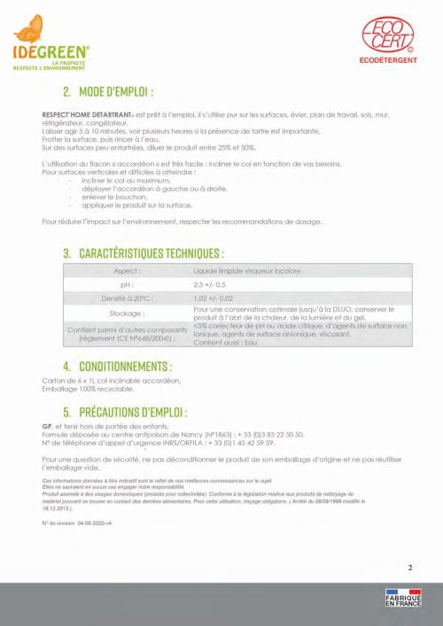 Fiche technique gel anticalcaire écolabel 2