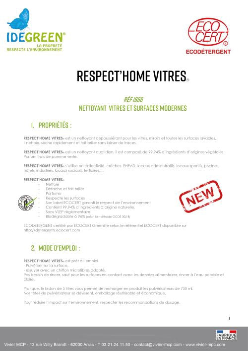 Fiche technique Respect Home vitres P1
