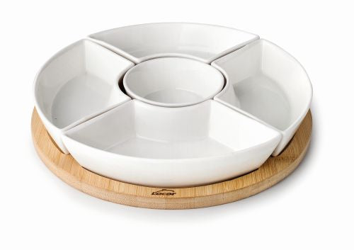 Plat apéritif à 5 compartiments indépendants avec plateau en bambou