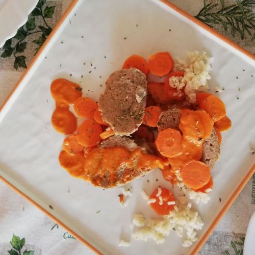 Plat carré en mélamine avec viande et légumes